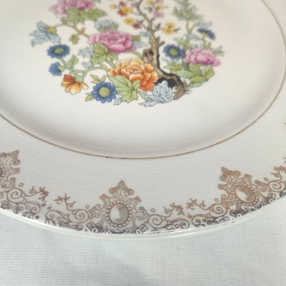 VTG Salem China Indian Tree Dinner Plates Set of 2 23K Gold Filigree 10”